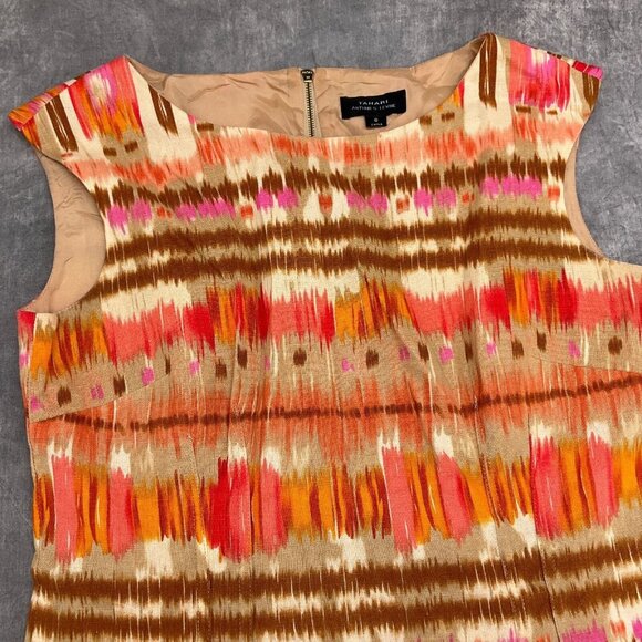 Tahari ASL Dress Women 8 Orange‎ Brown Sheath Short Boho Aztec Boho Gypsy Linen - Picture 2 of 11